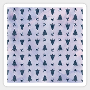 Pretty Navy Christmas Trees & Reindeer Pattern on Pink Purple Ombre Sticker